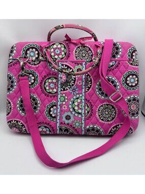 Vera Bradley Pink Floral Quilted Laptop Case Adjustable Strap Handles carry Bag